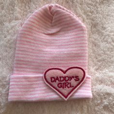 Hospital Medical Grade Hat/Heart-Daddy’s Girl! Size Newborn! Hand Wash-Air Dry! Trendy Pink Cotton Beanie, Cute Cotton Beanie Cap, Trendy Adjustable Pink Beanie, Trendy Pink Beanie, Warm White Cotton Hat, Cute Cotton Hats For Birthday, Playful Cotton Hat For Gift, Cute Cotton Birthday Hats, Playful Cotton Hats As Gifts