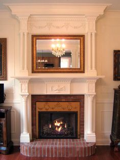 a living room with a fire place in it