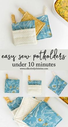 easy sew potholders under 10 minutes to make them look like they're ready for