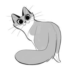 a drawing of a cat with large round glasses on it's face and tail