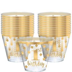 gold 1st birthday party cups and plates