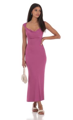 Strappy Cowl Neck Maxi Dress in Magenta | LUCY IN THE SKY Cowl Neck Maxi Dress, Light Mauve, Dark Autumn, Mauve Dress, Hand Washing, Cowl Neck, Hand Wash, Angeles, Maxi Dress