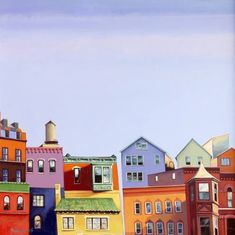 an oil painting of colorful houses in the city