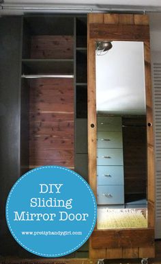 the diy sliding mirror door is made from an old dresser