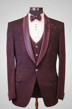 Elevate your formal look with our exquisite maroon tuxedo set. This three-piece ensemble is meticulously hand-embroidered, adding a touch of sophistication and luxury. Make a statement at your next event with this timeless and elegant attire. Stand out from the crowd in our stunning maroon tuxedo set. Each piece is beautifully hand-embroidered, showcasing intricate details and superior craftsmanship. This three-piece ensemble is perfect for weddings, galas, or any special occasion where you want Wine Tuxedo, Ring Bearer Dress, Italian Tuxedo, Maroon Tuxedo, Embroidered Tuxedo, Stylish Waistcoats, Suits Tuxedo, Groomsmen Dress, Maroon Suit