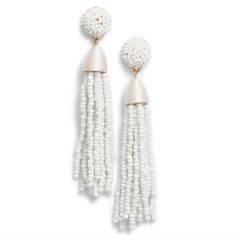 Rachel Parcell Gold White Long Beaded Tassel Earrings Nwt New With Tags Gold Tone /White Pierced Post Back Earrings Approx 4" L Sold As Shown In Pictures White Fringe Beaded Dangle Earrings, Elegant White Fringe Earrings, White Tassel Dangle Earrings, White Beaded Fringe Drop Earrings, Elegant White Beaded Earrings With Tassels, Elegant White Beaded Tassel Earrings, White Dangle Tassel Earrings For Party, Elegant White Tassel Earrings With Beaded Fringe, Elegant White Summer Tassel Earrings