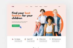 Figma landing page for kids fashion e-commerce website with a clean and modern design, featuring a large hero image, carousel, and product Fashion Website Design, Figma Design, Fashion Ecommerce, Hero Image, E Commerce Website, Website Layout, Landing Page Design, Web Design Inspiration