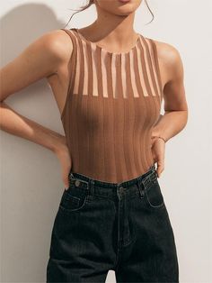 Sheer Ribbed Tank Top Knitted Outfit, Fit Clothes, Fits Clothes, Long Midi Dress, Ribbed Tank Top, Knit Sleeve, Sheer Material, Ribbed Top, Ribbed Tank