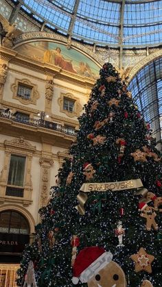 a christmas tree in the middle of a building