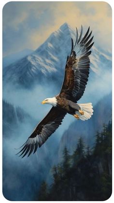 a painting of an eagle flying in the sky