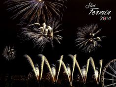 fireworks are lit up in the night sky with ferris wheel and ferris wheel behind them