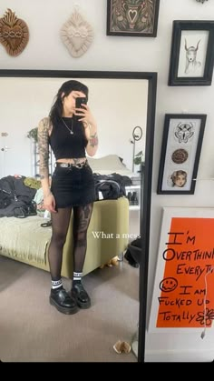 Baggy Jorts And Docs, Grunge Outfits Tights, Grunge Picnic Outfit, Goth Tank Top Outfit, Goth Fair Outfit, Grungy Festival Outfits, Goth Theme Park Outfit, Knocked Loose Concert Outfit, Sammitery Outfit