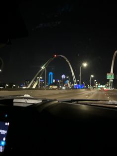 the view from inside a car at night in st louis