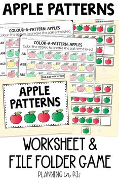 apple patterns worksheet and file folder game