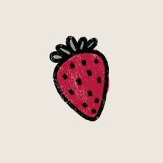 a drawing of a strawberry with black dots on it's tip and bottom half