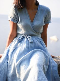 Sukienki Maksi, Wedding Dress Blue, Rustic Wedding Dress, Blue Linen Dress, Linen Wrap Dress, Maternity Bridesmaid Dresses, Linen Dress Women, Rustic Wedding Dresses, Dress Maternity