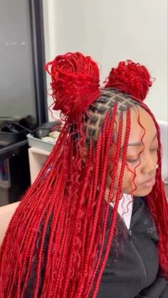 Long Red Boho Knotless Braids, Red Braids On Black Hair, Red Twist Braids Hairstyles, Red Braids With Curls, Red Boho Knotless Braids, Red Knotless Box Braids, Red Braids For Black Women, Red Boho Braids, Red Goddess Braids