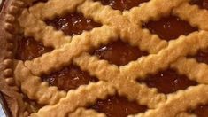 a close up of a pie on a table