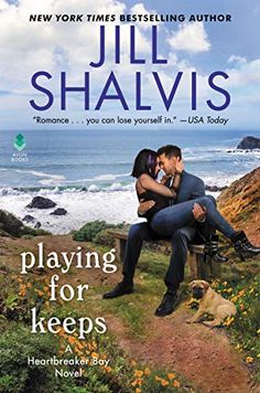 the cover of playing for keeps by julia shalviss, featuring a man and woman sitting on a bench