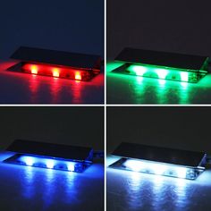 four different colored lights on top of each other in the same light, one red, one green and one blue