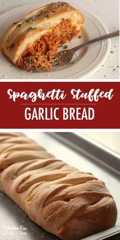 this is an image of spaghetti stuffed garlic bread