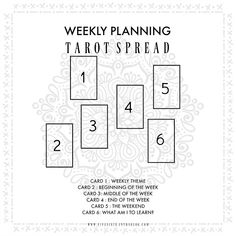 the printable tarot spread is shown with numbers and symbols for each card in it