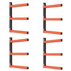 four orange and black shelving racks on white background