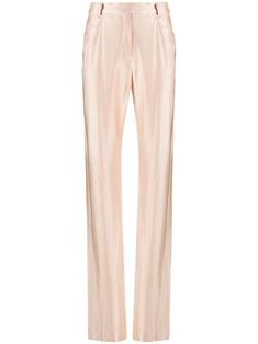 blush pink stretch-design satin finish high-waisted belt loops two diagonal pockets to the sides straight leg Old Pink, Satin Trousers, Alexandre Vauthier, Silk Trousers, Fit Pants, Slim Fit Pants, Pink Silk, High Waisted Trousers, Pants Straight