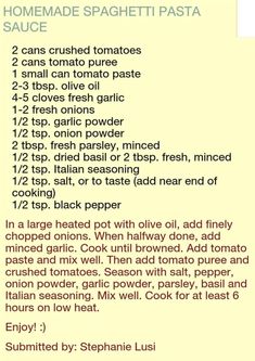 the recipe for homemade spaghetti pasta is shown in this screenshote screen graber