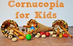 an ice cream cone filled with candy cornucopia for kids