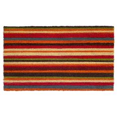 a multicolored rug with stripes on the bottom and bottom, in different colors