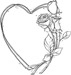 a drawing of a heart with roses in it