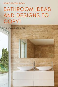 a bathroom with two sinks and a large mirror above it that says home decor ideas bathroom ideas and designs to copy