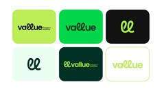 four different logos for various businesses, each with green and black letters on the front