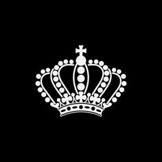 a white crown on a black background with the cross in the middle and dots all around it