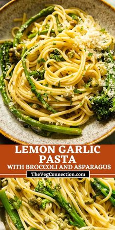 lemon garlic pasta with broccoli and asparagus