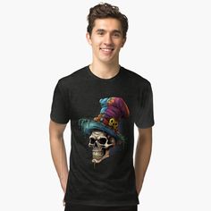 Get my art printed on awesome products. Support me at Redbubble #RBandME: https://www.redbubble.com/i/t-shirt/Skull-Hat-Clown-Jester-by-GarmentGallery/144455860.JZXP1?asc=u Tshirt Designs, Hats