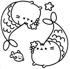 a drawing of two cats and a fish