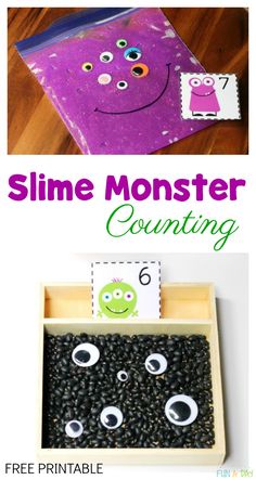 an easy slime monster counting game for kids to practice counting with the number six