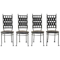 four chairs with black metal frames and grey leather seat cushions, set of 4 for sale at 1stdibshop com