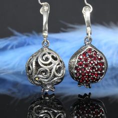 Persephone Earrings, Armenian Mythology, Armenian Pomegranate, Persephone Pomegranate, Pomegranate Necklace, Pomegranate Earrings, Pomegranate Fruit, Pomegranate Seeds, Sterling Silver Dangle Earrings