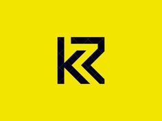 the letter k is made up of black and white lines on a bright yellow background