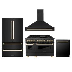 48 Autograph Edition Kitchen Package with Black Stainless Zline Appliances, Zline Autograph Edition, Tahoe Nevada, Professional Appliances, Large Fridge, Counter Depth Refrigerator, Kitchen Appliance Packages, Dual Fuel Ranges, Wall Mount Range Hood