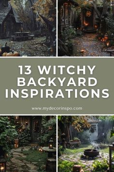 witchy backyard with lots of candles and trees