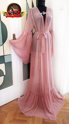 Stretch Tulle Dressing Gown, Pink See through beach dress, Sexy tulle stage dress, Sexy lingerie Fancy Robes, Bridal Dressing Gown, Bridal Nightgown, Luxury Nightwear, Gown Pink, Kimono Duster, Pink Lingerie, Bridal Robes, Bridal Lingerie