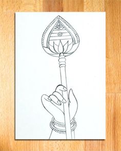 a drawing of a person holding a flower in one hand and a torch in the other