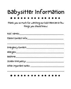 the babysitter information card is shown