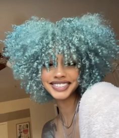 Monster High | Honey Aesthetic Mint Green Curly Hair, Light Blue Hair Dye Ideas, Dyed Hair Black Women Natural, Light Blue Dyed Hair, Light Blue Curly Hair, Teal Curly Hair, Dyed Hair Black Women, Hair Black Women Natural, Hair Dyed Natural