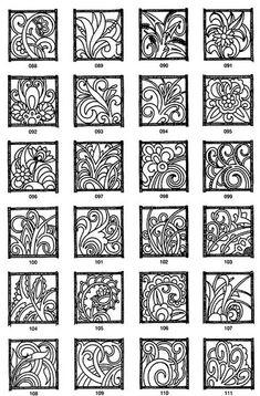 an image of different designs in the style of art nouveaus, vintage line drawing or engraving