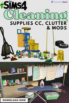 an image of cleaning supplies clutter and mops for the sims4 game sims4